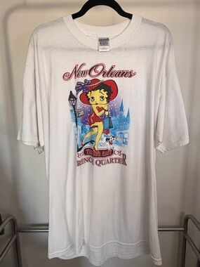 New Orleans Betty Boop Big Easy Tee - White with Red, Yellow, Blue